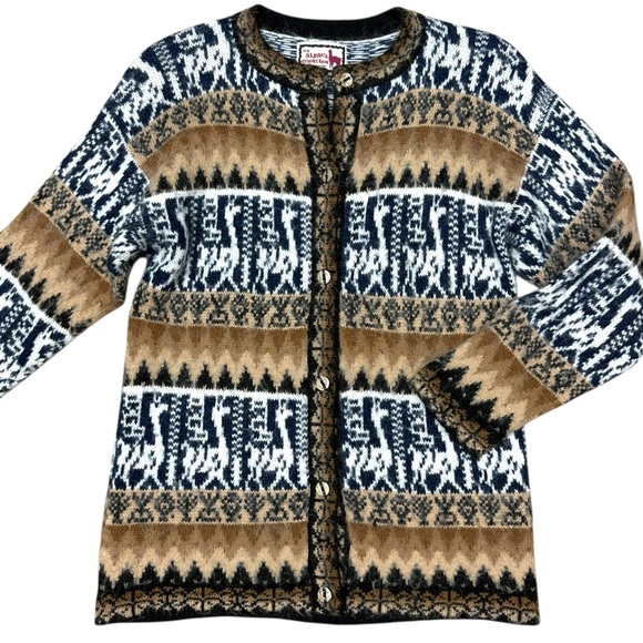 The Alpaca Connection Alpaca Wool Knit Cardigan Jacket Fair Isle Size Medium - Picture 9 of 10